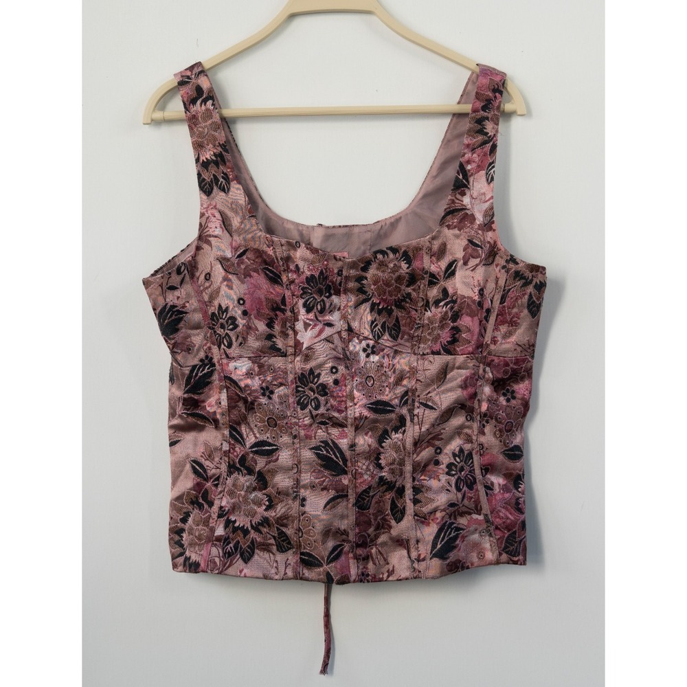 Bandolino Corset Top Women 12 Pink Floral Renaissance Lace Up Good Tapestry